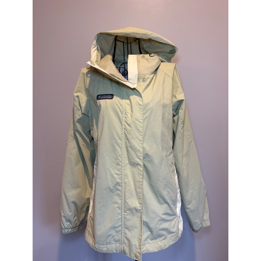 Columbia Womens Sage Green Packable Rain Jacket Hooded Mesh Lined XL3136 Small